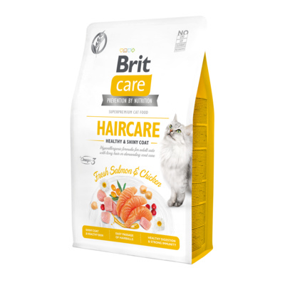 Brit Сухой гипоаллергенный корм Care Cat GF Haircare Healthy & Shiny Coat со свежим мясом лосося и курицы для взрослых кошек Красивая кожа и шерсть 540884, 2,000 кг, 9900100662