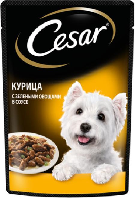 Cesar Паучи  для взрослых собак, с курицей и зелеными овощами в соусе, 85г 10222801, 0,085 кг