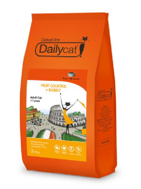 Dailycat корм для взрослых кошек всех пород, мясной коктейль с кроликом 10 кг