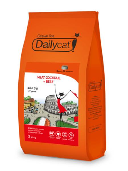 Dailycat корм для взрослых кошек всех пород, мясной коктейль с говядиной 10 кг