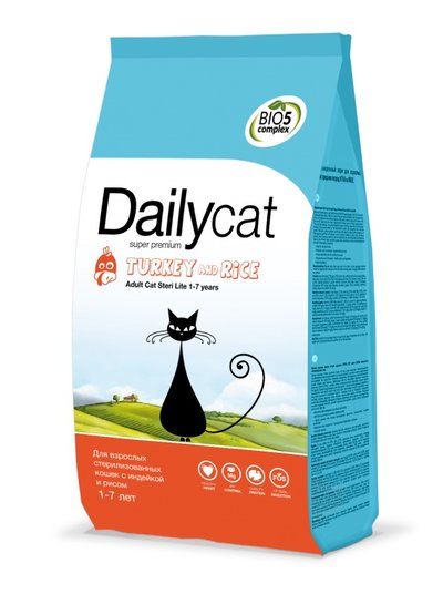 Dailycat корм для взрослых стерилизованных кошек всех пород, индейка 1,5 кг
