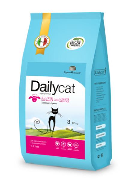 Dailycat корм для взрослых кошек всех пород, с ягненком и рисом 3 кг
