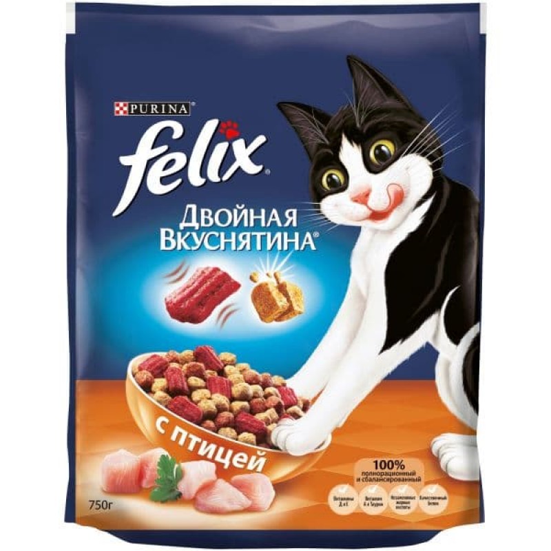 Felix Сухой корм для кошек Двойная вкуснятина с птицей 12367750/12384535/12411611, 0,750 кг