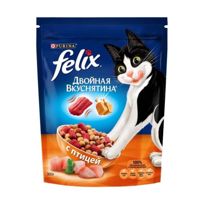 Felix Сухой корм для кошек Двойная вкуснятина с птицей 12367741  12367745  12384464, 0,3 кг 