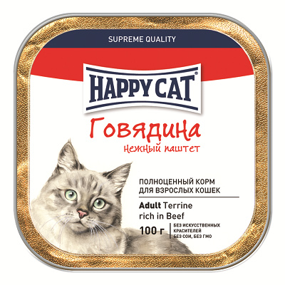 Happy cat ВИА Паштет  Говядина  (кусочками) , 0,100 кг