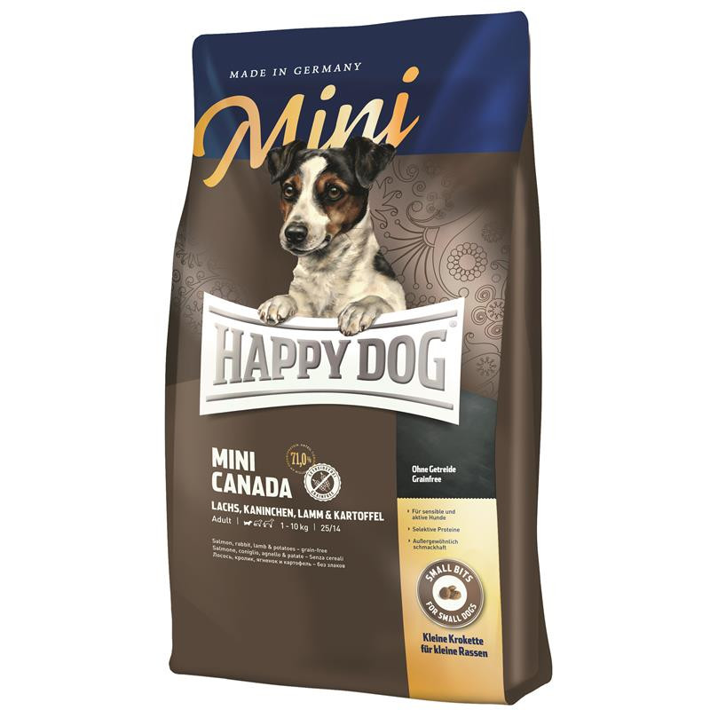 Happy Dog корм для взрослых собак малых пород, энергия и выносливость, лосось, кролик и ягненок 4 кг