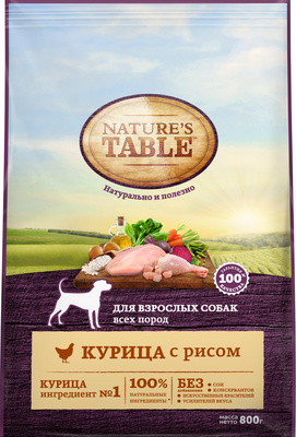 Natures Table ВИА Сухой корм для собак с курицей и рисом, 10179257, 0,800 кг