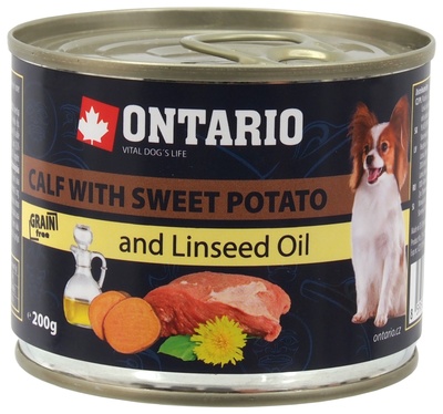 Ontario Консервы для собак: телятина и батат (ONTARIO Mini - Calf, Sweet potato, Dandelion and linseed oil 200g) 214-2016, 0,200 кг