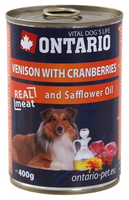Ontario Консервы для собак: оленина и клюква (ONTARIO konzerva Venison,Cranberries,Safflower Oil 400g) 214-2192 | ONTARIO konzerva Venison,Cranberries,Safflower Oil 0,4 кг 46646, 900100699