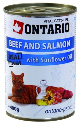 Ontario Консервы для кошек: говядина и лосось (ONTARIO konzerva Beef, Salmon,Sunflower Oil 400g) 213-2102, 0,400 кг