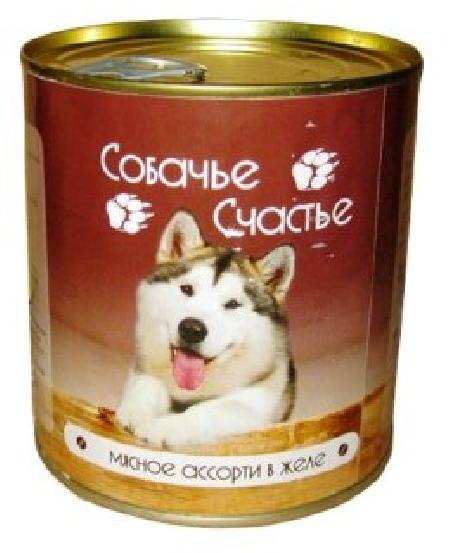 Собачье Счастье влажный корм для взрослых собак всех пород, мясное ассорти в желе 410 гр, 7001001001