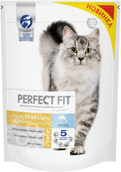 Perfect Fit Сухой корм для кошек с чувствительным пищеварением с лососем, 0,650 кг