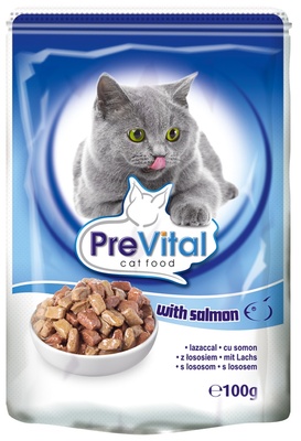 PreVital Паучи Классик для кошек в соусе с лососем, 0,100 кг