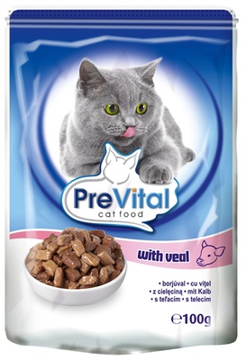 PreVital Паучи Классик для кошек в соусе с телятиной, 0,100 кг