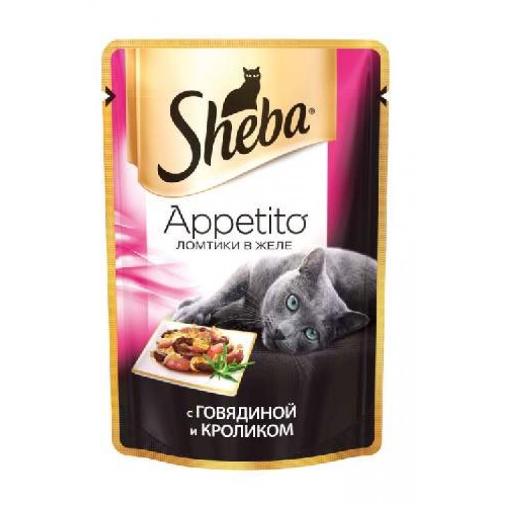 Sheba Appetito влажный корм для взрослых кошек всех пород, говядина и кролик 85 гр