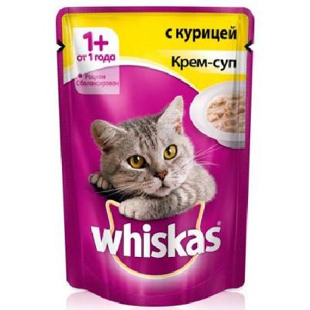 Whiskas влажный корм для взрослых кошек всех пород, крем-суп с курицей 85 гр