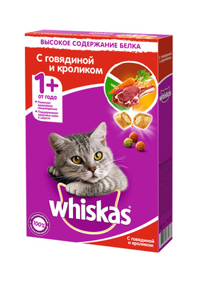 Whiskas ВИА Сухой корм для кошек Вкусные подушечки с нежным паштетом Аппетитное ассорти с говядиной и кроликом 10150215/10218779, 5,000 кг