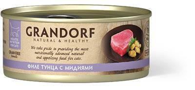 Grandorf влажный корм для взрослых кошек всех пород, филе тунца с мидиями 70 гр