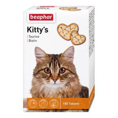 Beaphar Витамины д/кошек с таурином и биотином, сердечки (Kittys Taurine + Biotin), 180шт. (12578), 0,151 кг