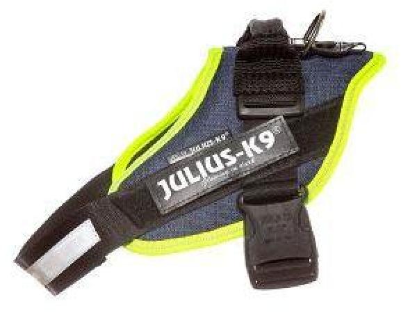 JULIUS-K9 шлейка для собак IDC®-Powerharness 2 (71-96см/ 28-40кг), джинса-зеленый неон