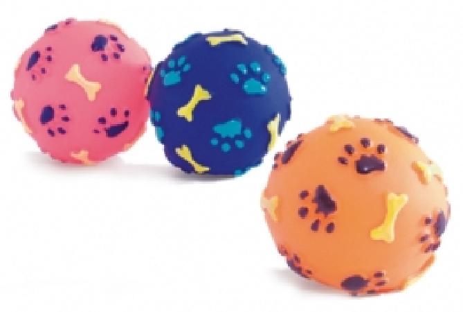 Beeztees Мячик с отпечатками лап и косточек метательная игрушка для собак винил разноцветный 8 см