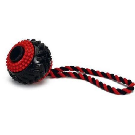 Beeztees 625816 Игрушка д/собак Мячик шипованный на веревке черно-красный, TPR 9см, 38128