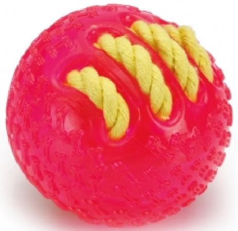  Beeztees 625830 Игрушка для собак Мяч с вшитой веревкой розовый, TPR 8см, 38129