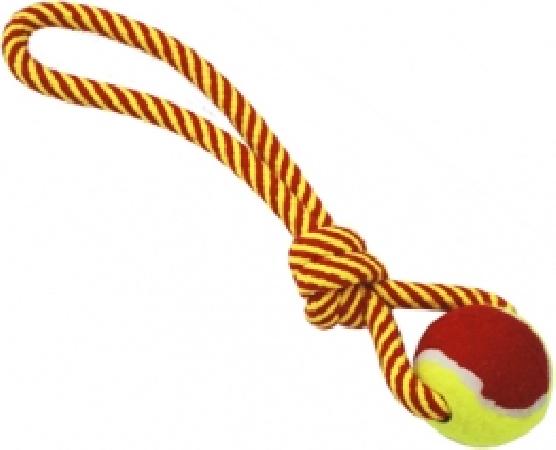 №1 ГР 884 Игрушка для собак Грейфер веревка плетеная с мячом и ручкой 32см