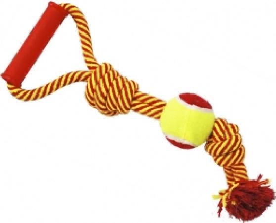 №1 ГР 875 Игрушка для собак Грейфер веревка с двумя узлами, мячом и ручкой 40см