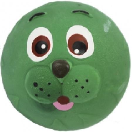 №1 ЛС 27 Игрушка для собак Мяч-мордашка зеленый с пищалкой латекс 6см