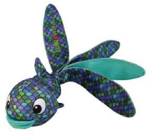 KONG игрушка для собак Wubba Finz Рыба L, с пищалкой, синяя