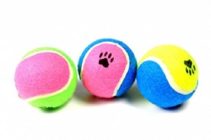 Beeztees 625595 Игрушка для собак Мячик теннисный с отпечатками лап, разноцветный 6,5см