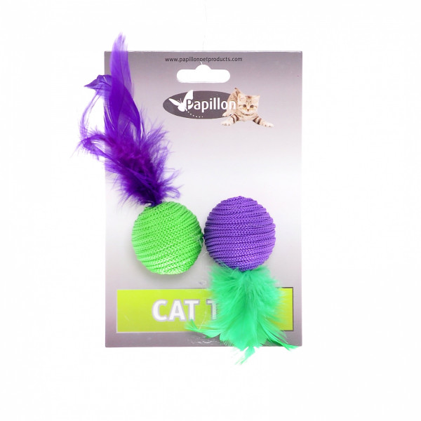 Papillon Игрушка для кошек Два мячика с перьями 2х4см (Cat toy 2 balls 4 cm with feather on card) 240054 0,022 кг 24277