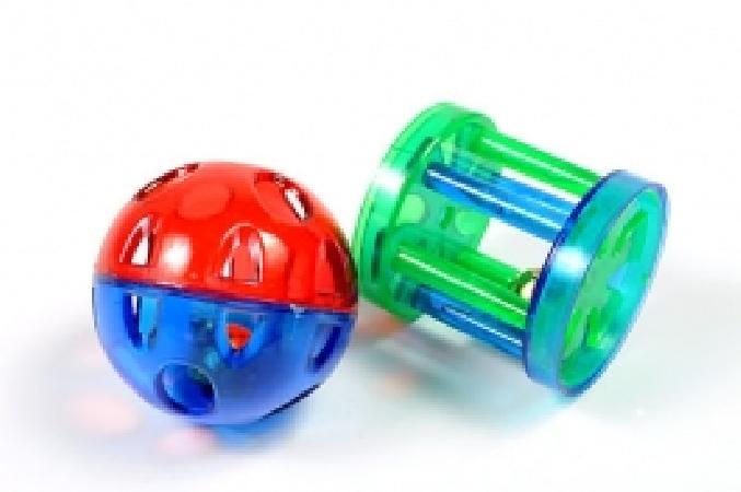 Beeztees 425052 Набор игрушек дкошек Мяч-погремушка и цилиндр с колокольчиком 2шт*4см (блистер)