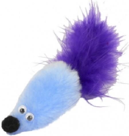 GoSi 07140 Игрушка дкошек Мышь с мятой голубой мех с хвостом перо