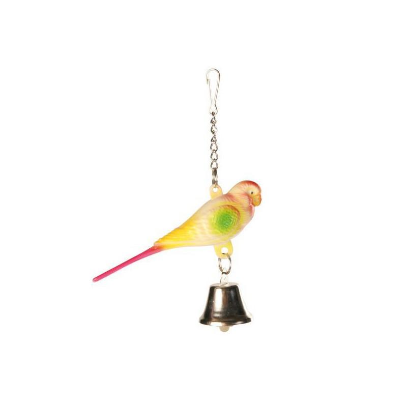 Trixie игрушка для птиц, пластиковый попугай с колокольчиком на цепочке в ассортименте