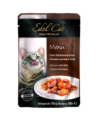 Edel Cat влажный корм для взрослых кошек всех пород, c гусем и печенью 100 гр