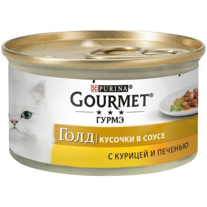 Gourmet Консервы Кусочки в подливке Gourmet Gold с курицей и печенью для кошек - 123181331213091912439990 | Gold, 0,085 кг 