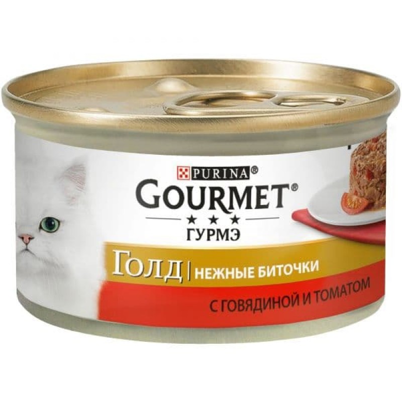 Gourmet Консервы паштет для кошек Gourmet Gold нежные биточки с говядиной и томатом, 1229642012439945, 0,085 кг, 24968
