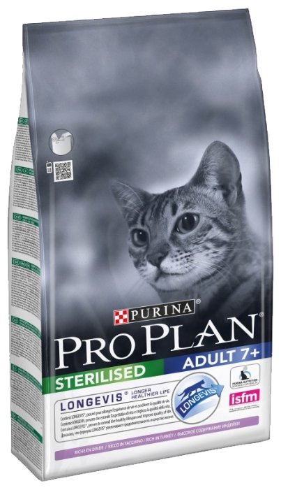 Purina Pro Plan Сухой корм для пожилых кастрированных котов и стерилизованных кошек с индейкой  (Sterilized 7+) 1226329112381722 123971101236900412369004 1,500 кг 24879, 8000100529