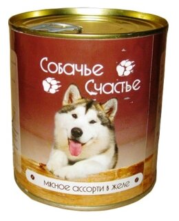 Собачье Счастье влажный корм для взрослых собак всех пород, мясное ассорти в желе 750 гр, 8001001001
