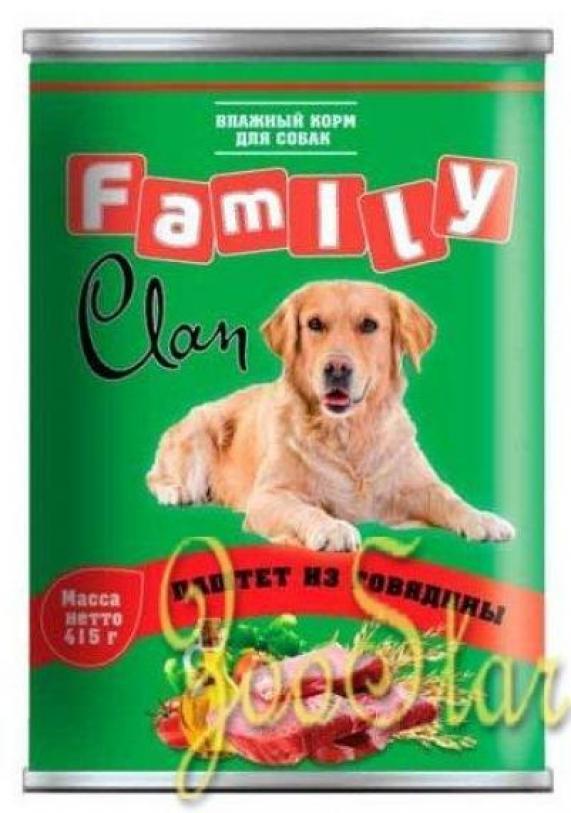 [130.1.800]  CLAN FAMILY консервы для собак 415 г паштет из говядины 
