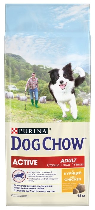 Dog Chow Сухой корм для активных собак с курицей 1230856712364488, 14 кг, 18502, 800100528
