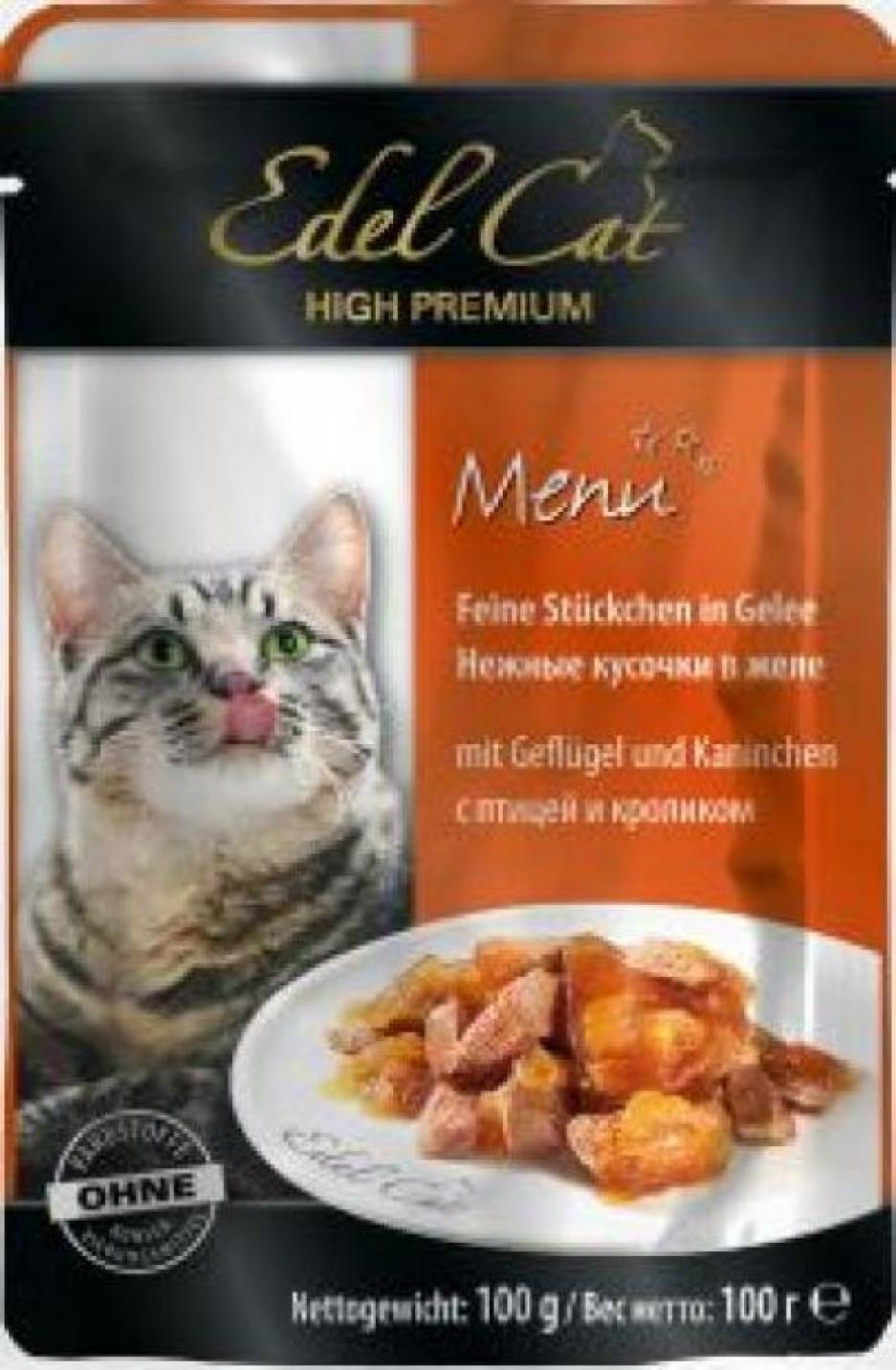 Edel Cat влажный корм для взрослых кошек всех пород, с птицей и кроликом 100 гр