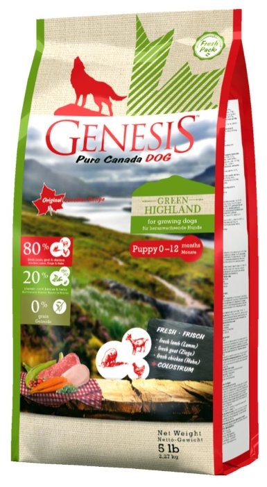 Genesis корм для щенков всех пород, курица, коза и ягненок 2,268 кг