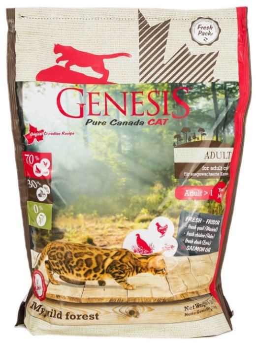 Genesis корм для взрослых кошек всех пород, утка, перепелка и курица 2,268 кг