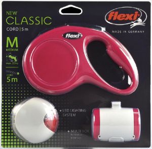 flexi набор (рулетка NEW Classic М (до 20 кг) трос 5 м + LED фонарик + Multi-box) красный, 23600