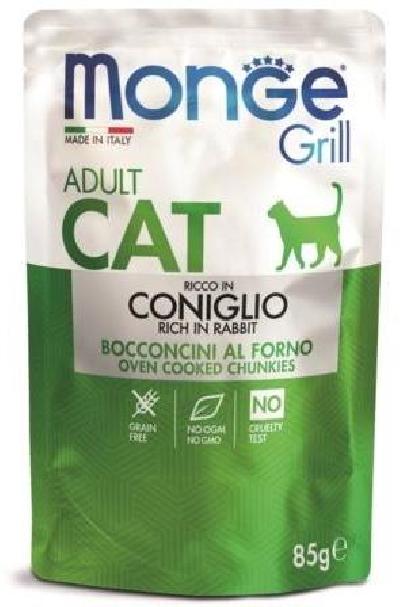 Monge Grill влажный корм для взрослых кошек всех пород, кусочки в желе, итальянский кролик 85 гр, 1900100815