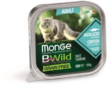 Monge Cat BWild GRAIN FREE беззерновые консервы из трески с овощами для взрослых кошек 100г, 2800100815