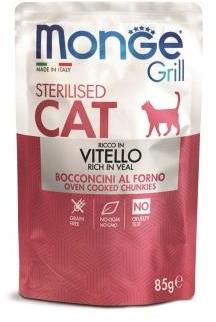 Monge Grill влажный корм для стерилизованных взрослых кошек, кусочки в желе, итальянская телятина 85 гр